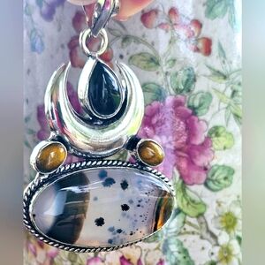 Silver Moon pendant with onyx, tigereye, and montana agate